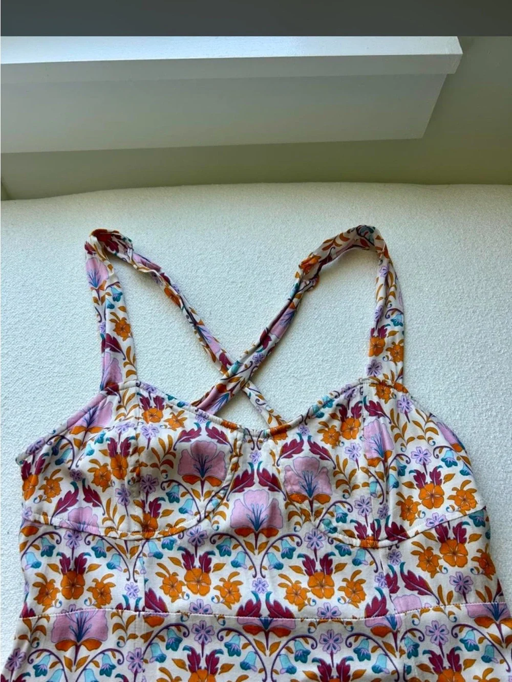 Free People White Floral Mini Dress with Pink and Orange Accents